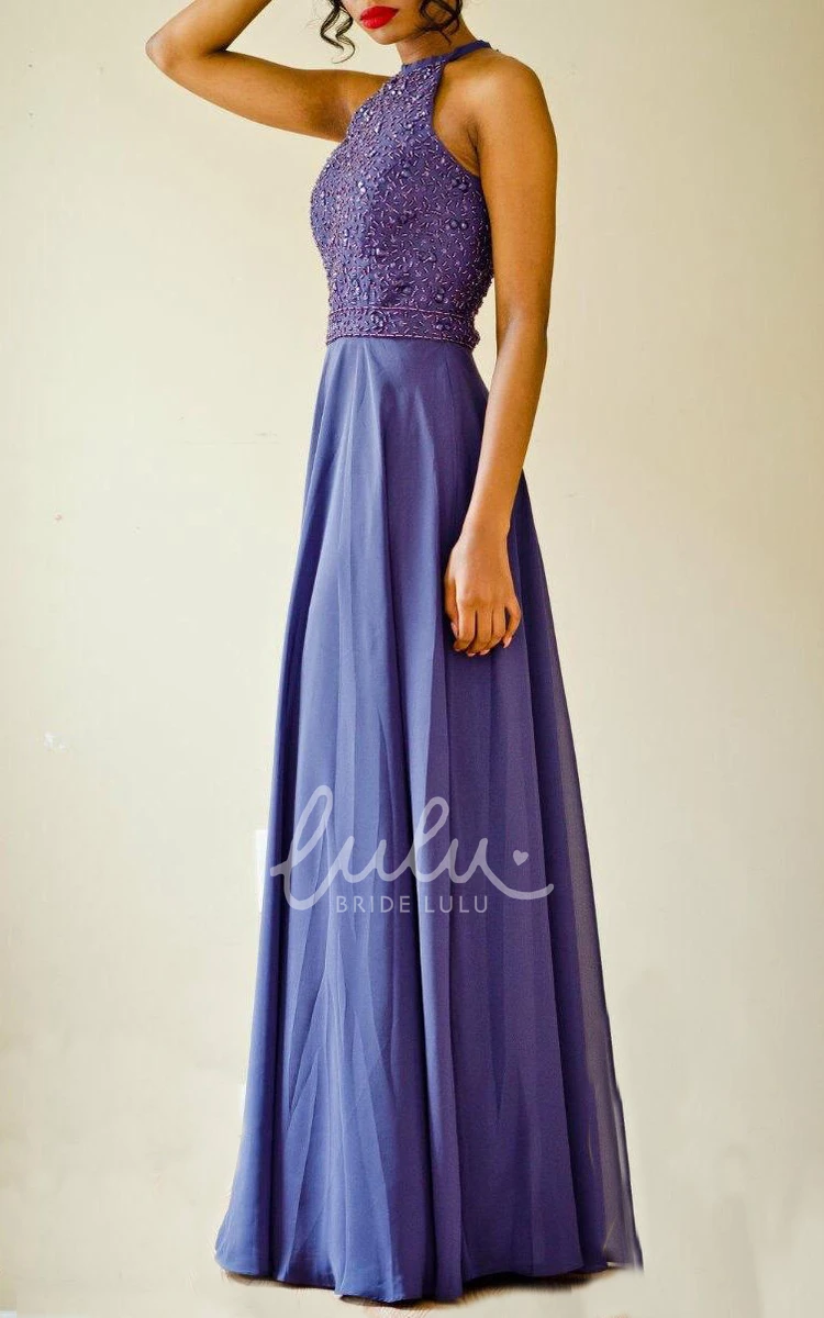 Flowy Chiffon Halter Bridesmaid Dress with Beading