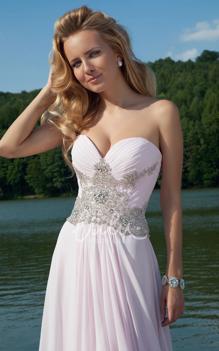 Chiffon Sweetheart Maxi Prom Dress with Beading and Ruching