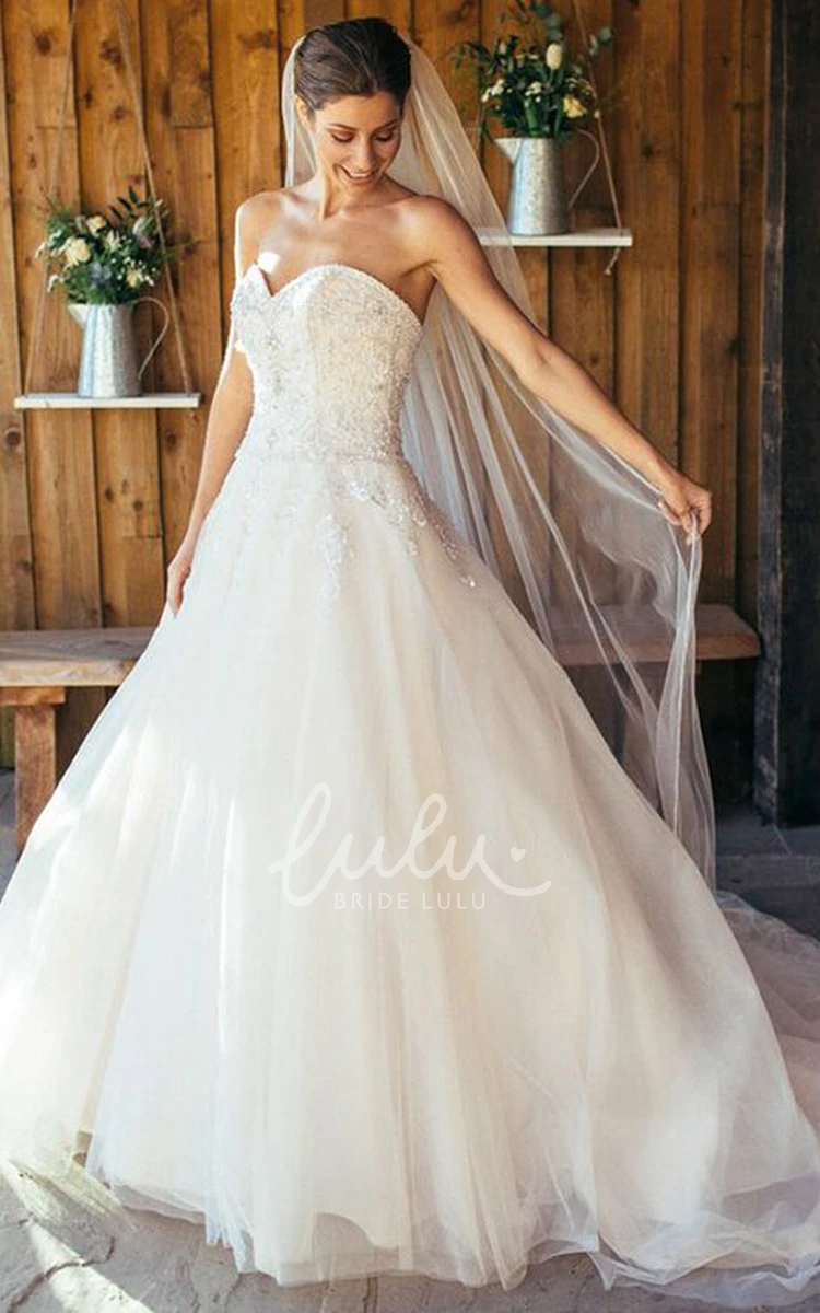 Sweetheart Sleeveless Beaded Tulle Ball Gown Wedding Dress Elegant Women's Bridal Gown 2024