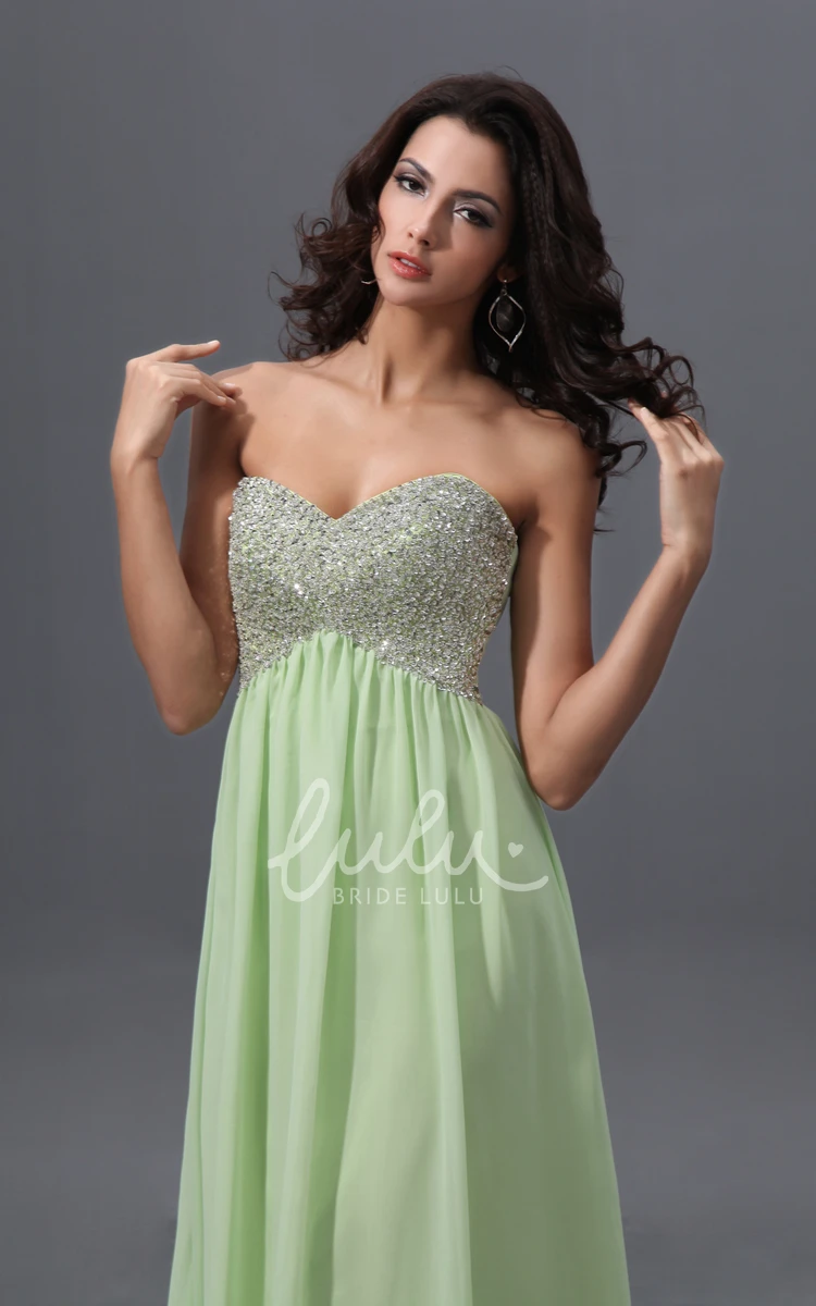 Sleeveless A-Line Prom Gown with Sequined Bodice Classy Sweetheart Empire