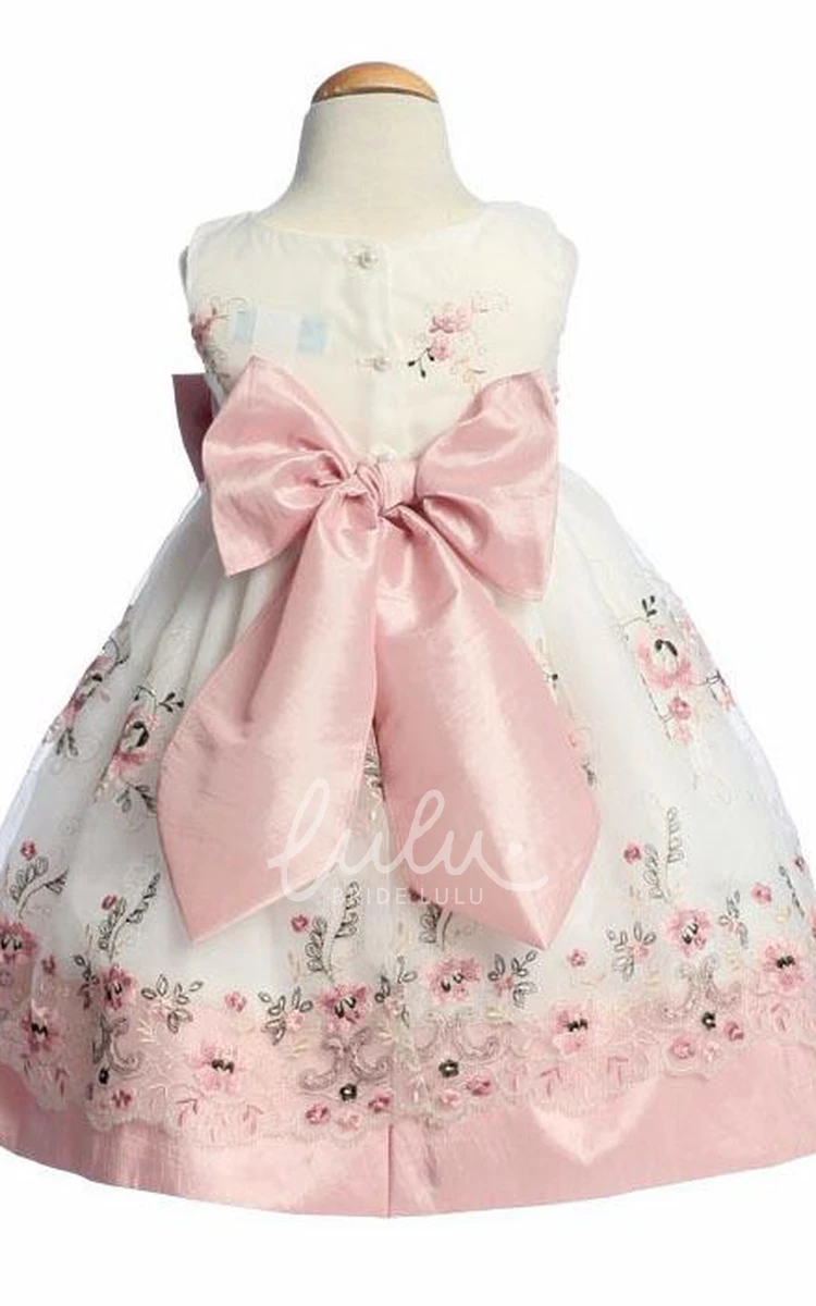 Organza&Taffeta Flower Girl Dress with Embroidery Tea-Length Bowed Split