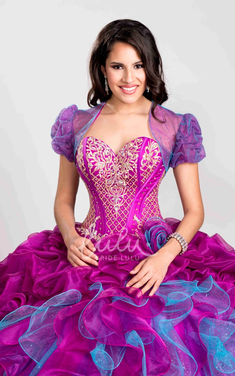 Beaded Sweetheart Ball Gown with Ruffles and Pick-Ups Classy Formal Dress