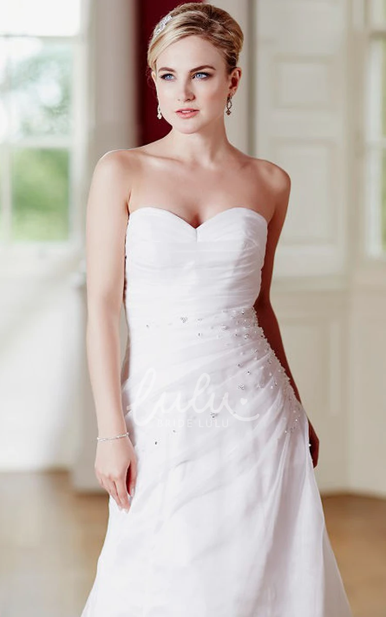 Sweetheart Beaded Satin&Tulle Wedding Dress with Zipper Back Sheath Style