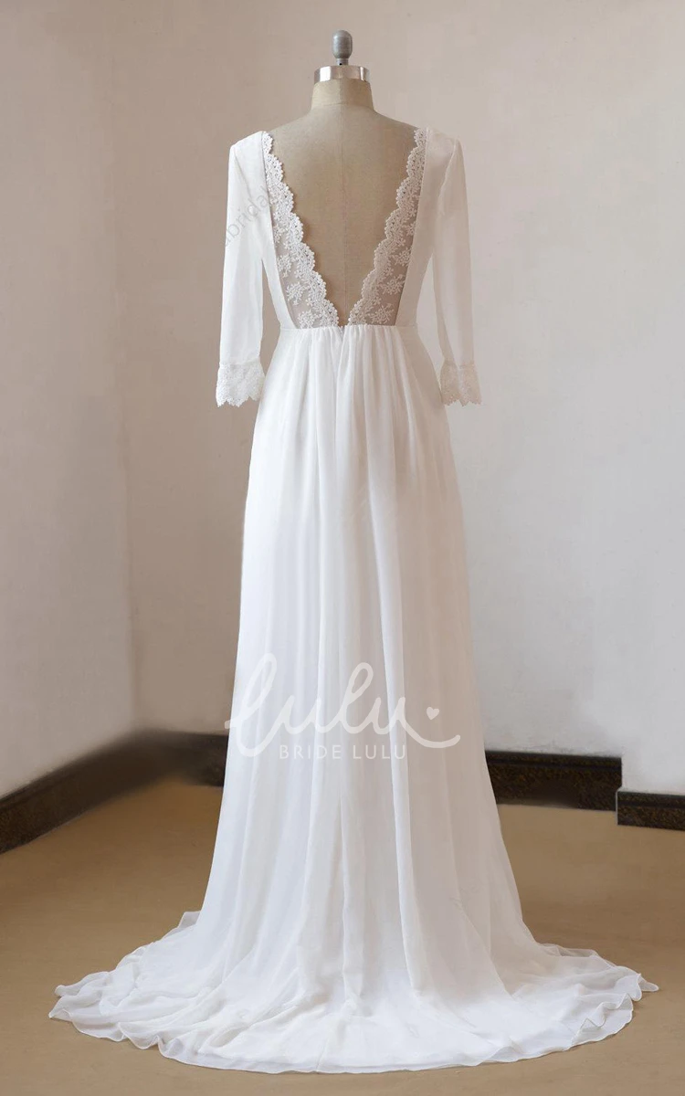 Chiffon Lace A-Line Wedding Dress with Satin Details