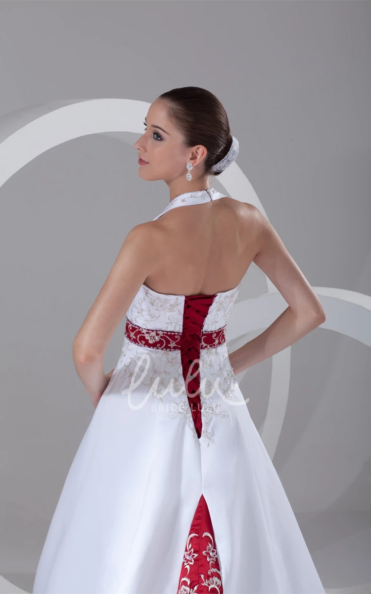 Satin Halter A-Line Wedding Dress with Beading and Sash Elegant Wedding Dress 2025