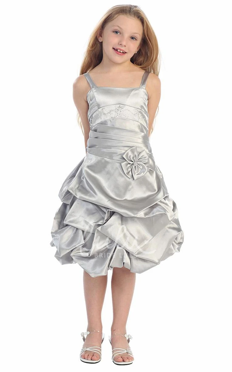 Pleated Satin Flower Girl Dress with Beaded Tiers Classy Bridesmaid Dress