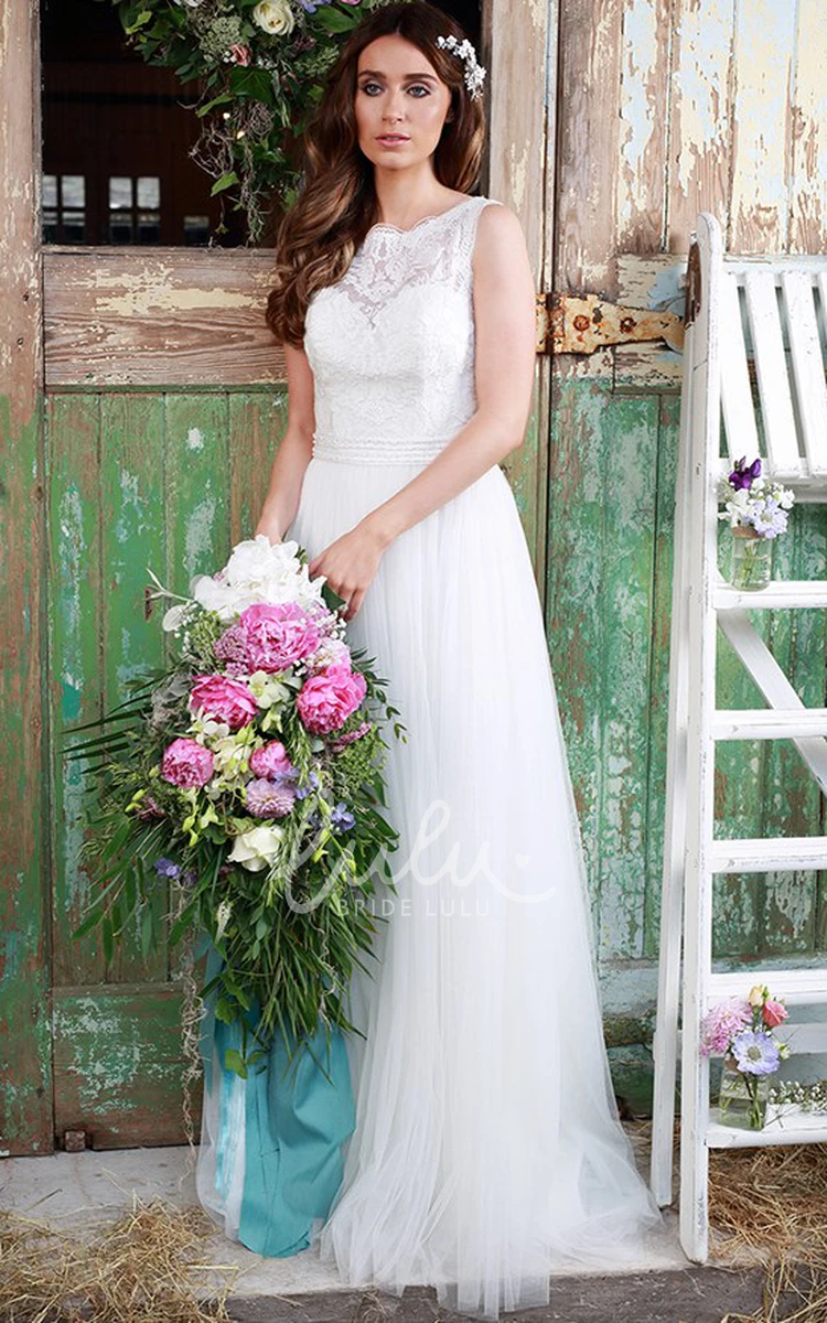 Sleeveless Tulle Wedding Dress with Illusion Pleats Elegant Bridal Gown