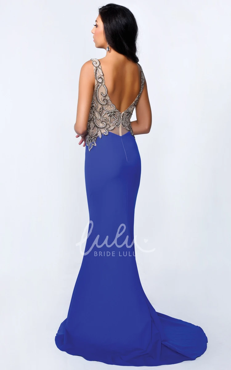 Sleeveless Scoop-Neck Jersey Maxi Dress with Deep-V Back and Beading