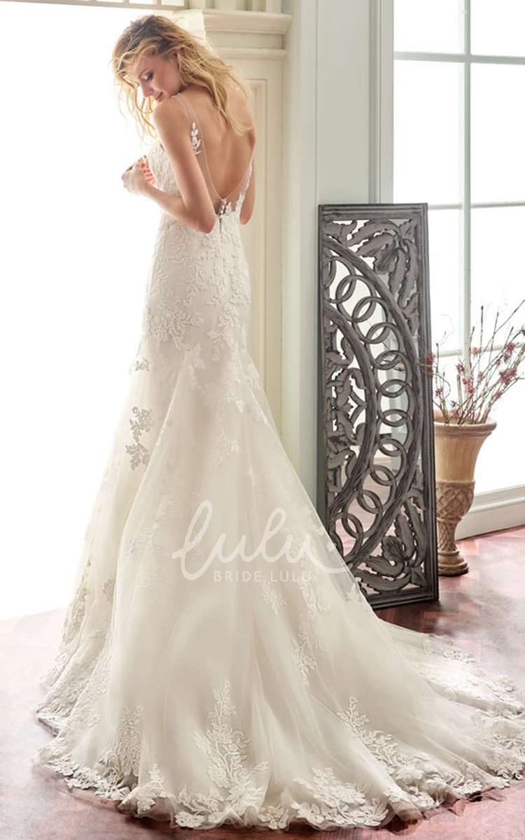 Court Train Lace Wedding Dress with Long Sleeves and Scoop Neckline