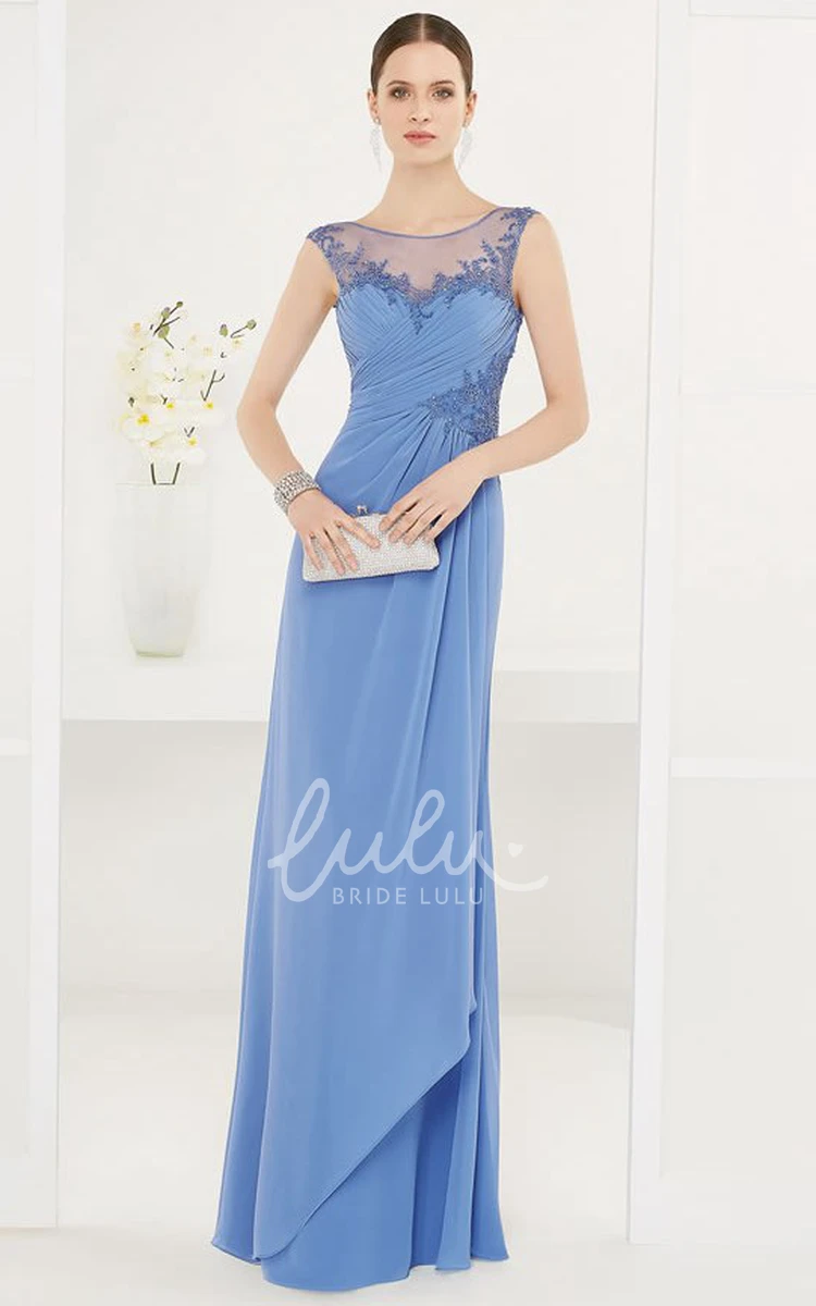 Long Prom Dress with Scoop Neck Appliques and Open Back Elegant Dress