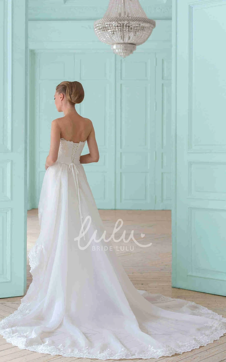 Sweetheart Sheath Organza Wedding Dress with Lace and Corset Back Flowy Floor-Length Bridal Gown