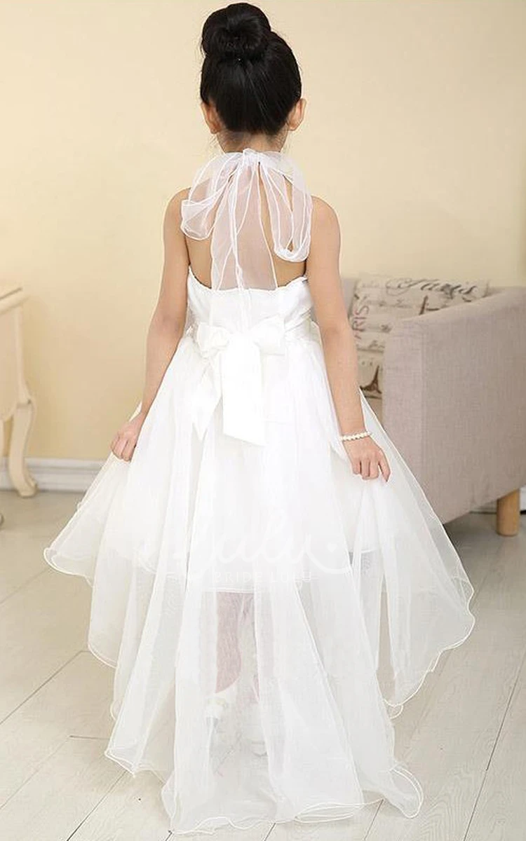 Tulle Halter Flower Girl Dress with Beading High-Low Style