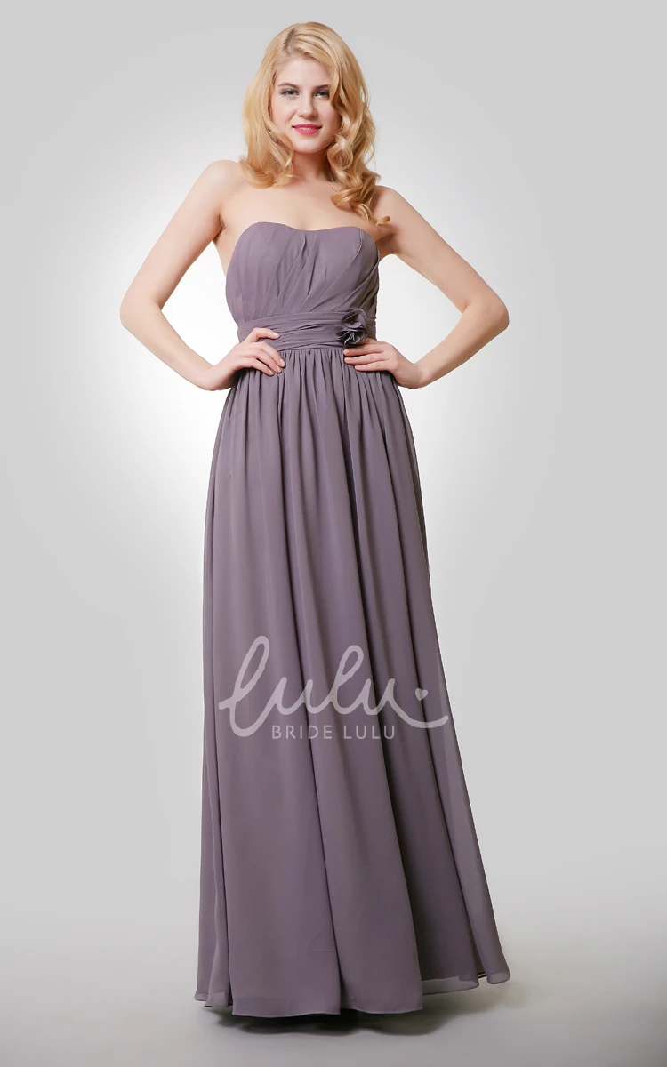 Flower and Pleated Chiffon A-Line Prom Dress