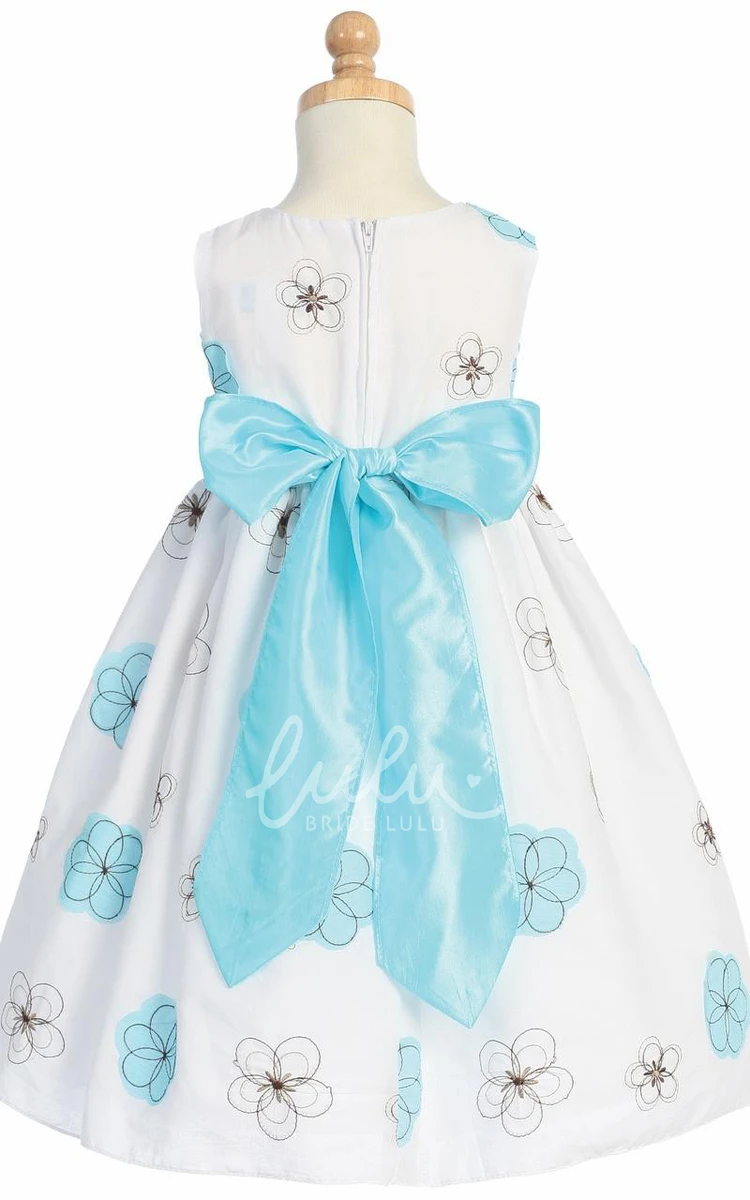 Embroideried Taffeta Flower Girl Dress Tea-Length Bowed Sleeveless