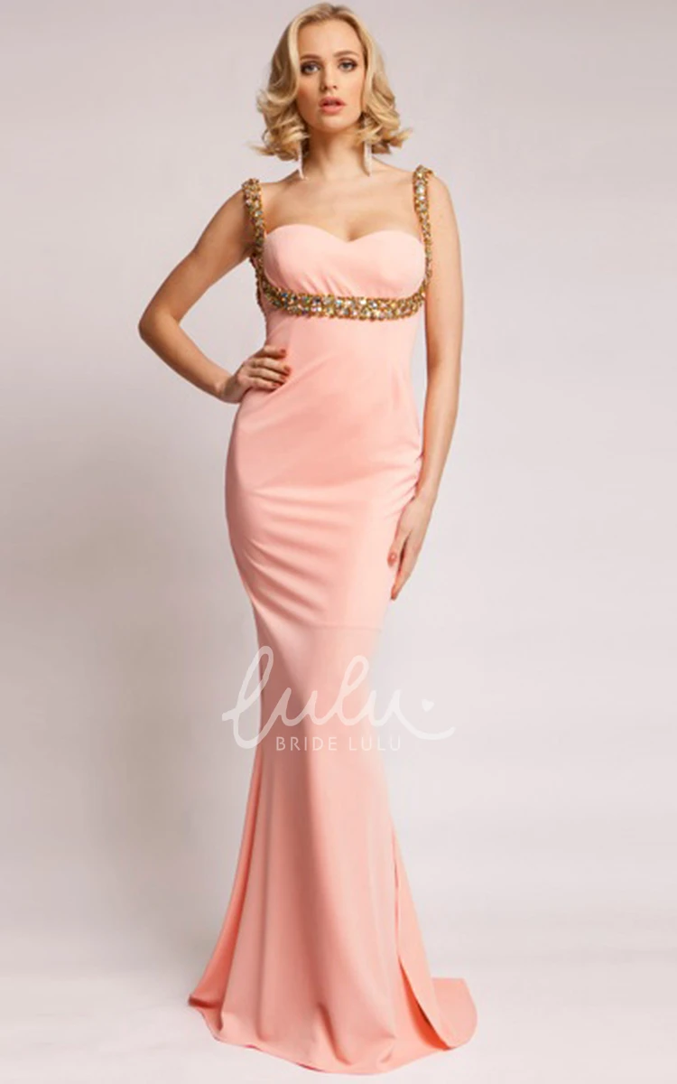 Strapped Sleeveless Sheath Jersey Prom Dress with Beading Classy Women's Formal Dress