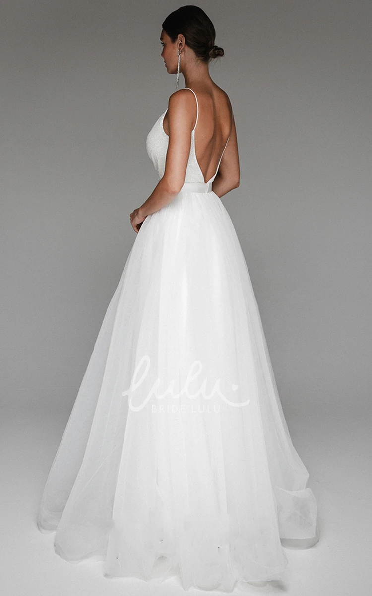 A Line Tulle V-neck Wedding Dress with Sash Elegant & Timeless