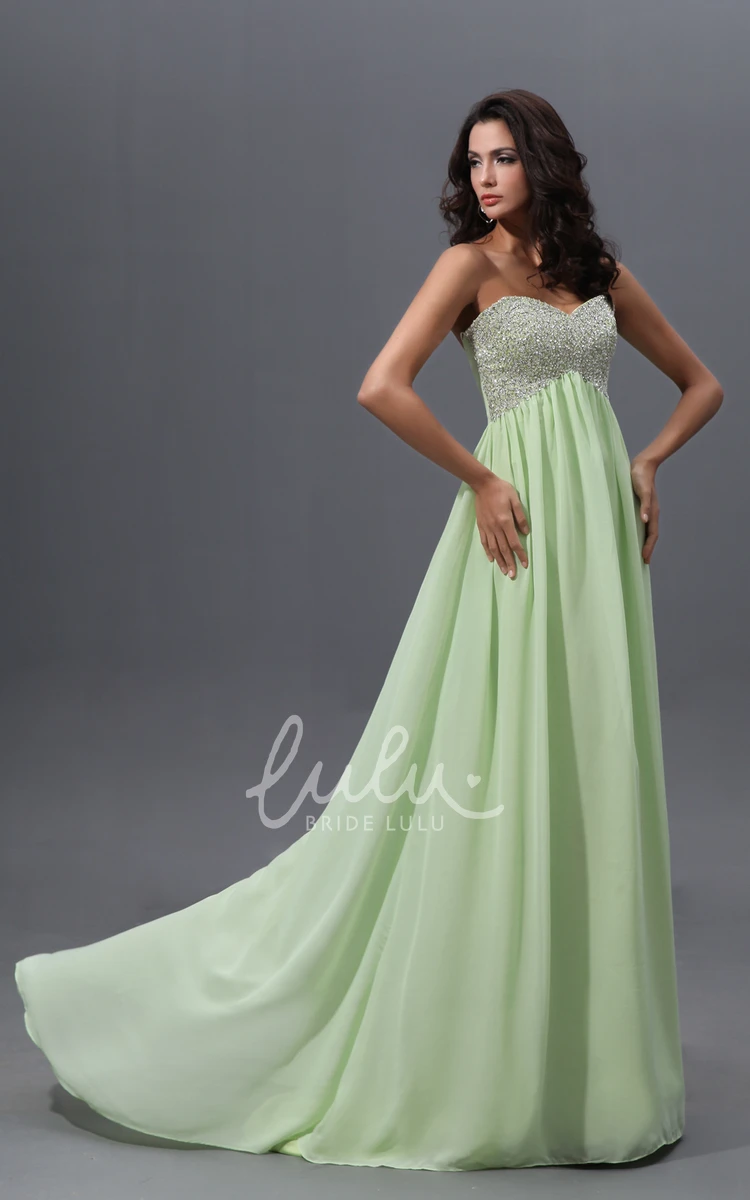 Sleeveless A-Line Prom Gown with Sequined Bodice Classy Sweetheart Empire