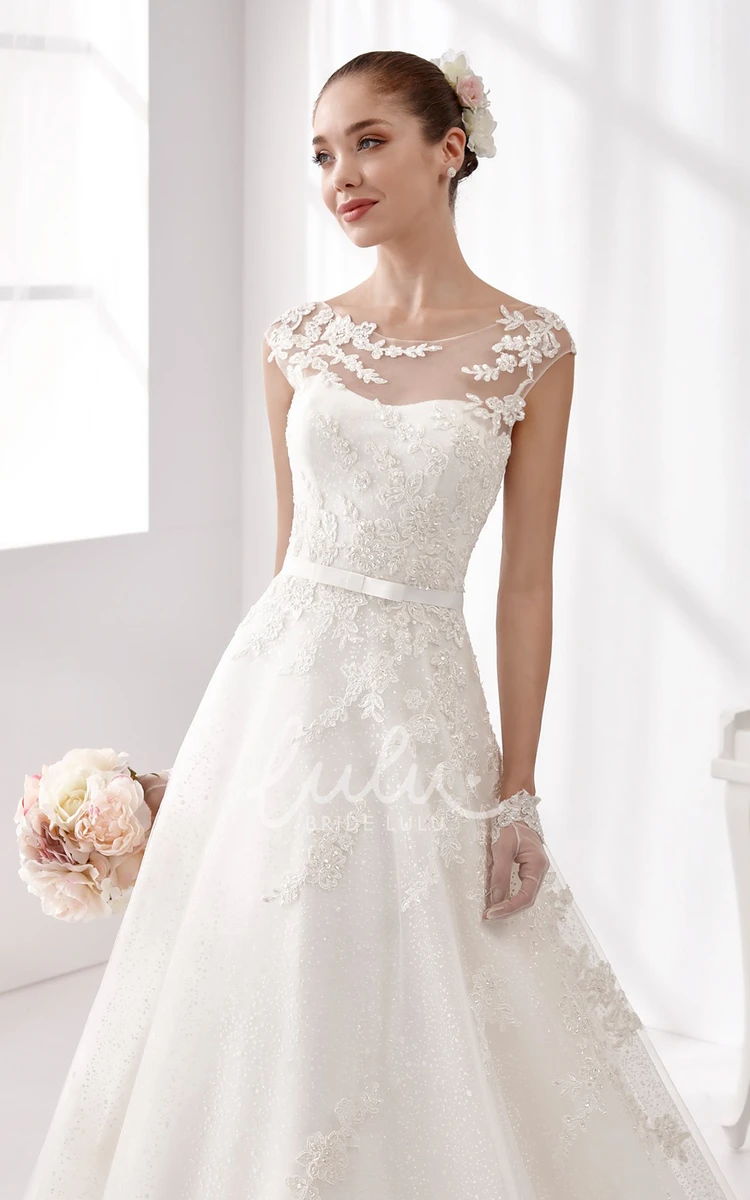 Illusive Neckline A-line Wedding Gown Jewel-Neck and Open Back