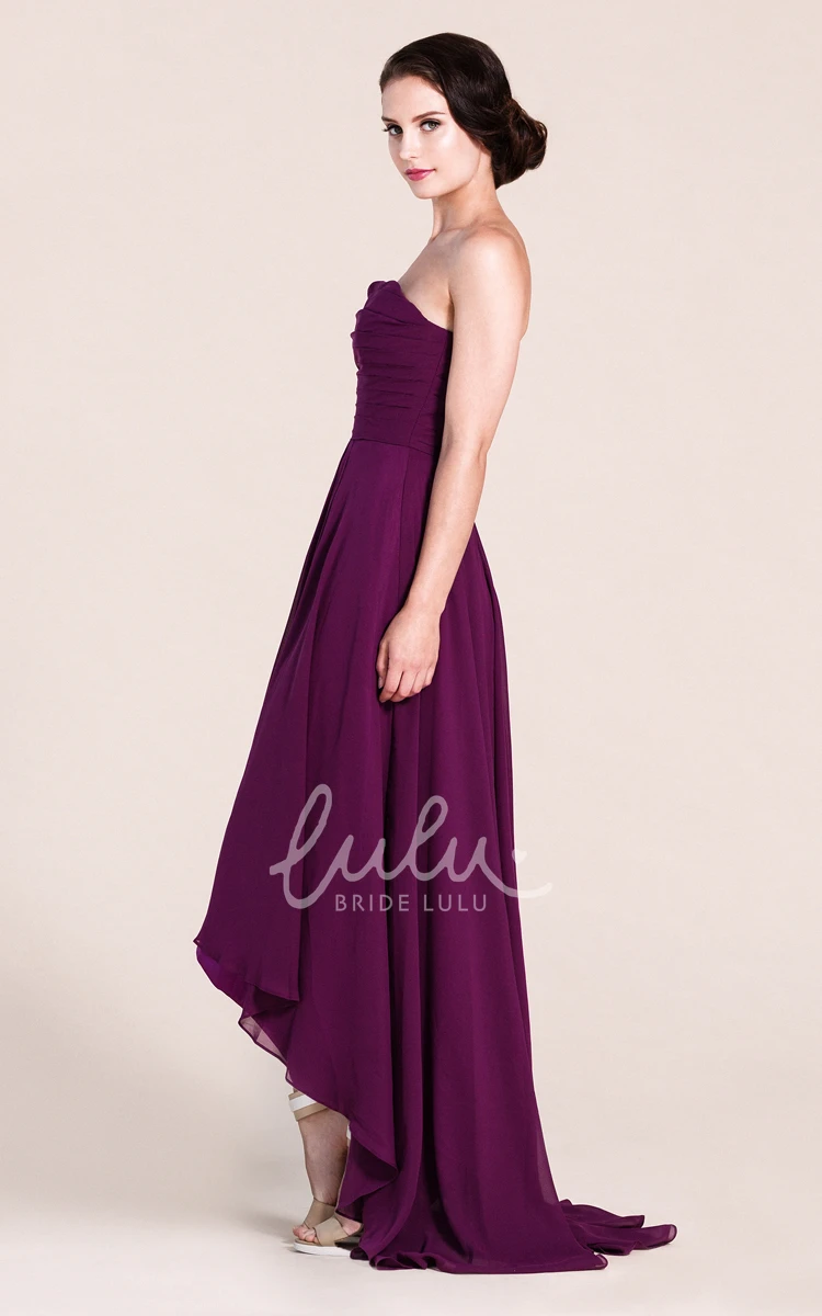 Strapless Ruched A-line Long Dress with High-low Hemline for Prom or Bridesmaid