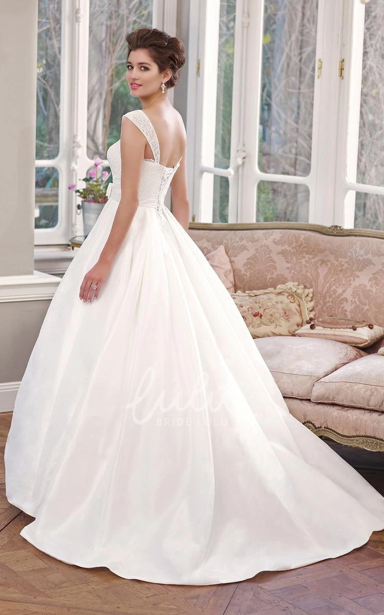 Strapless Satin Wedding Dress with Bow & Lace-Up Back A-Line Floor-Length Bridal Gown