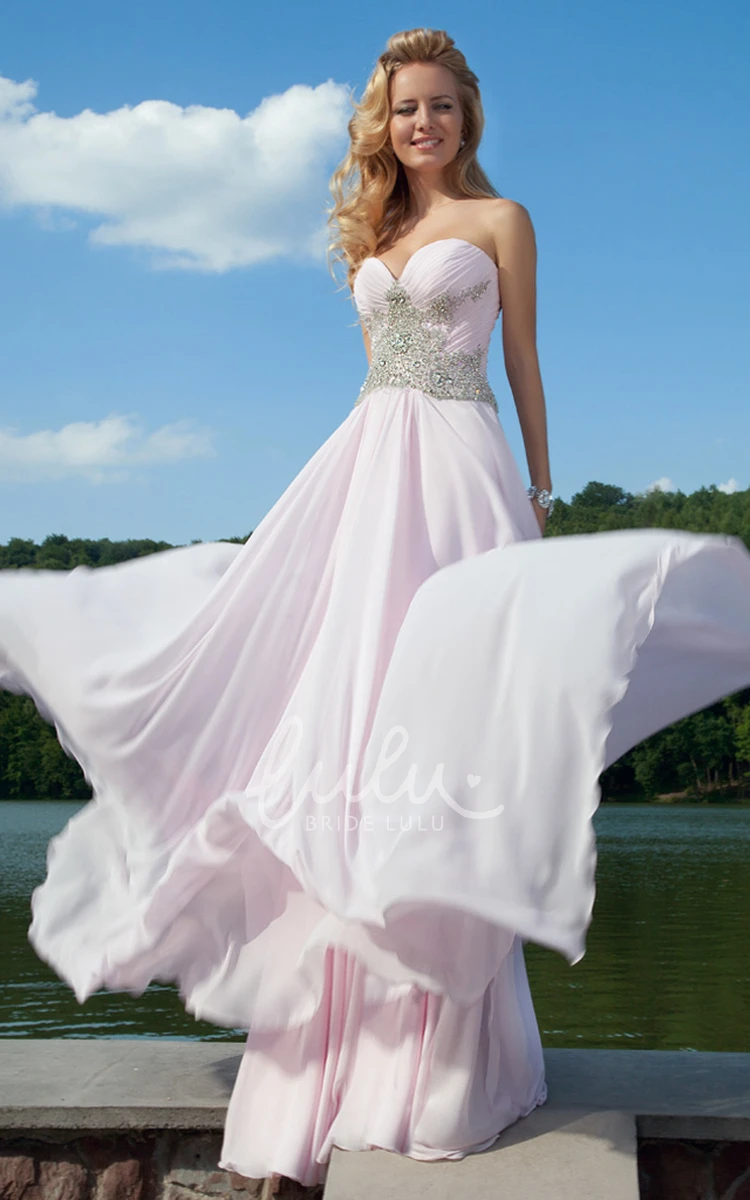 Chiffon Sweetheart Maxi Prom Dress with Beading and Ruching