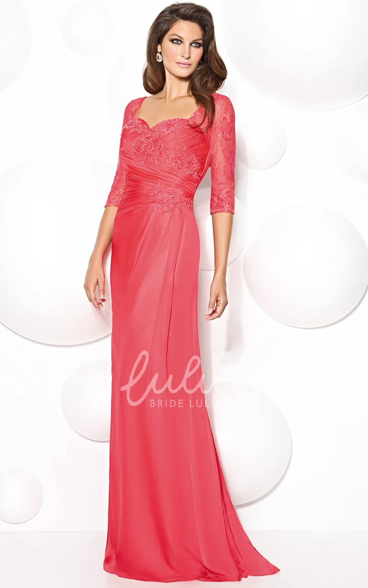 Floor-Length Mother Of The Bride Dress with Half Sleeves and Sweetheart Neckline in Appliqued Chiffon