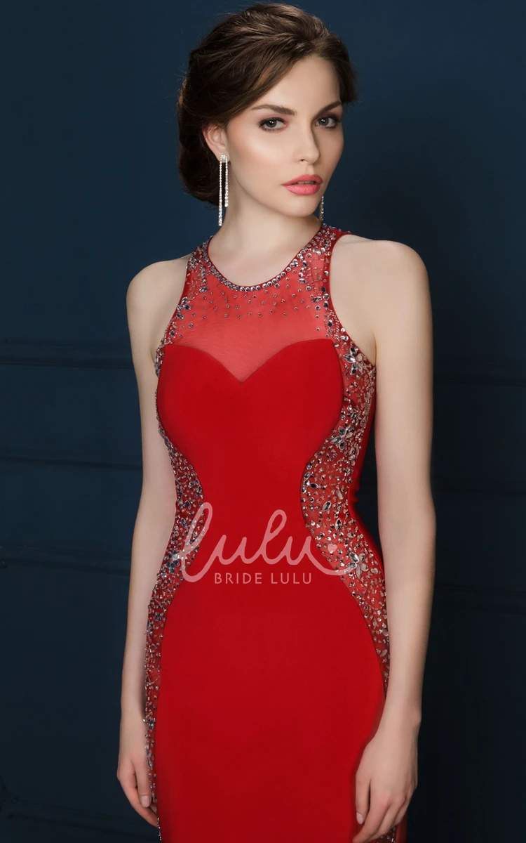 Sleeveless Beaded Sheath Long Evening Dress