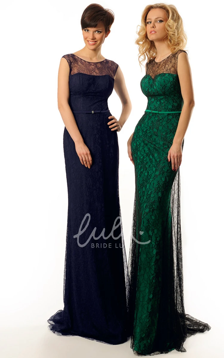 Sleeveless Sheath Lace Prom Dress with Scoop-Neck