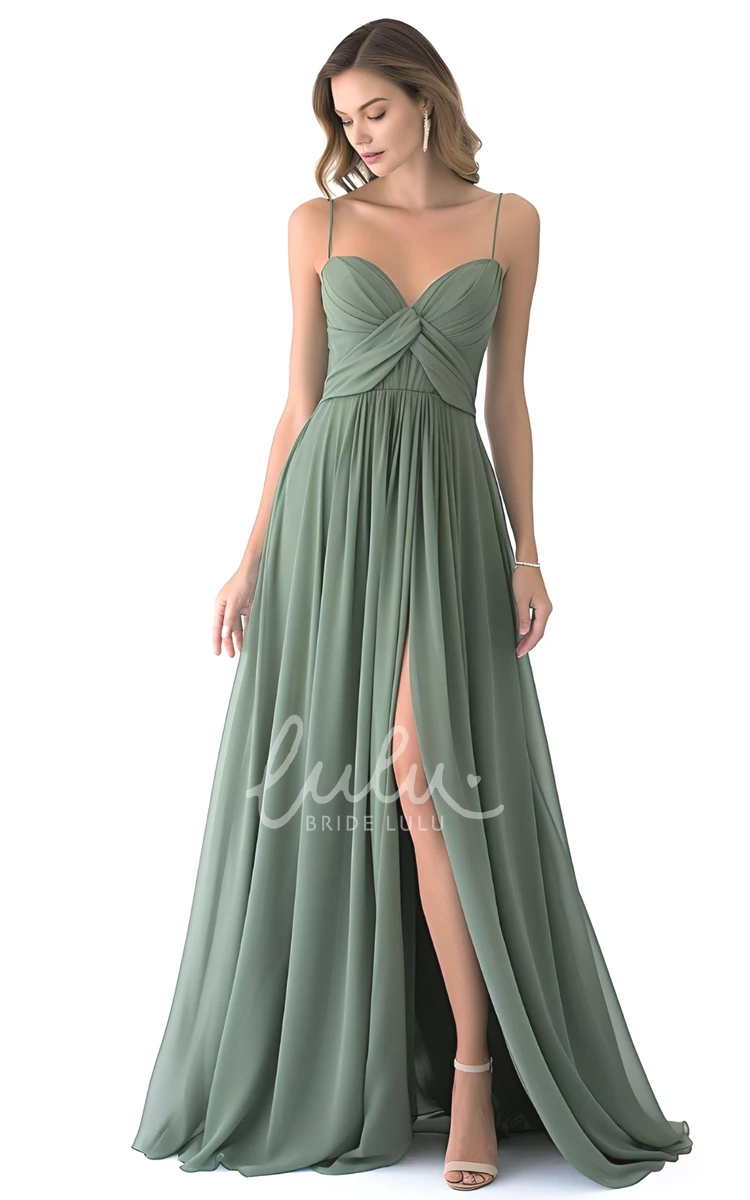 Casual Spaghetti Satin Bridesmaid Dress A-Line Split Front Flowy