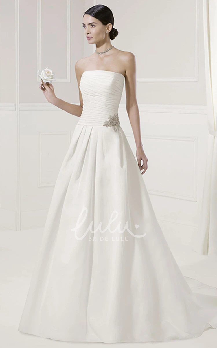 A-Line Strapless Bridal Gown with Ruched Bodice and Lace Jacket