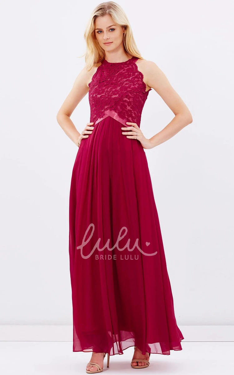 Sleeveless Appliqued Chiffon Bridesmaid Dress with Scoop Neck Ankle-Length