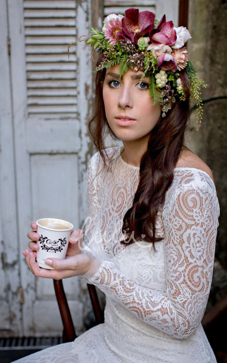 Mermaid Lace Wedding Dress with High Neck and Front Split