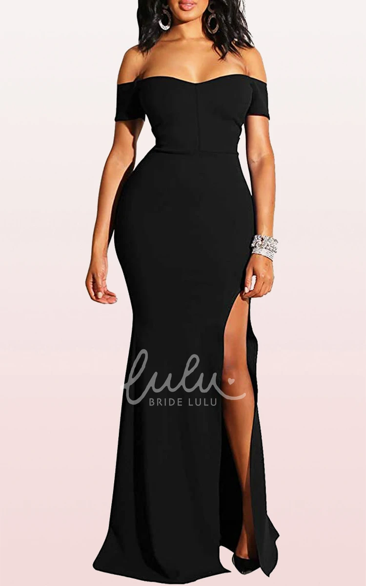 Off-the-Shoulder Mermaid Sleeveless Formal Dress Romantic Split Front Jersey