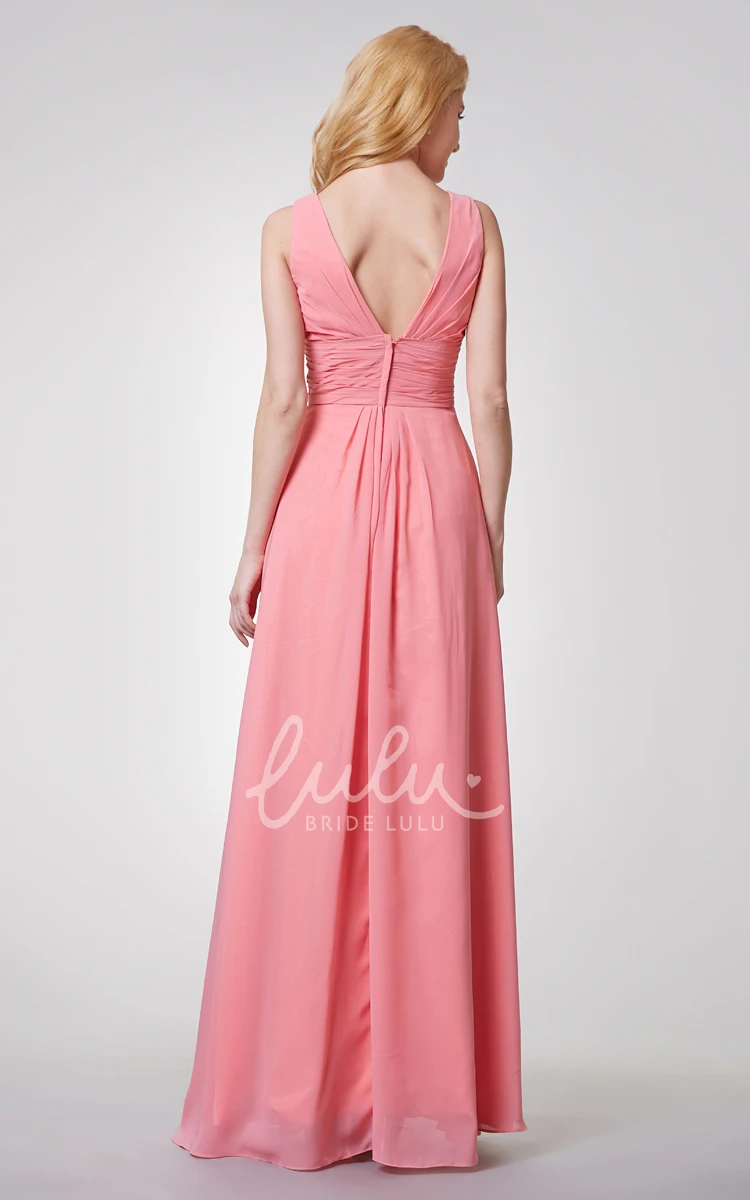 Empire V-neck Chiffon Bridesmaid Dress with Sexy Back Detail