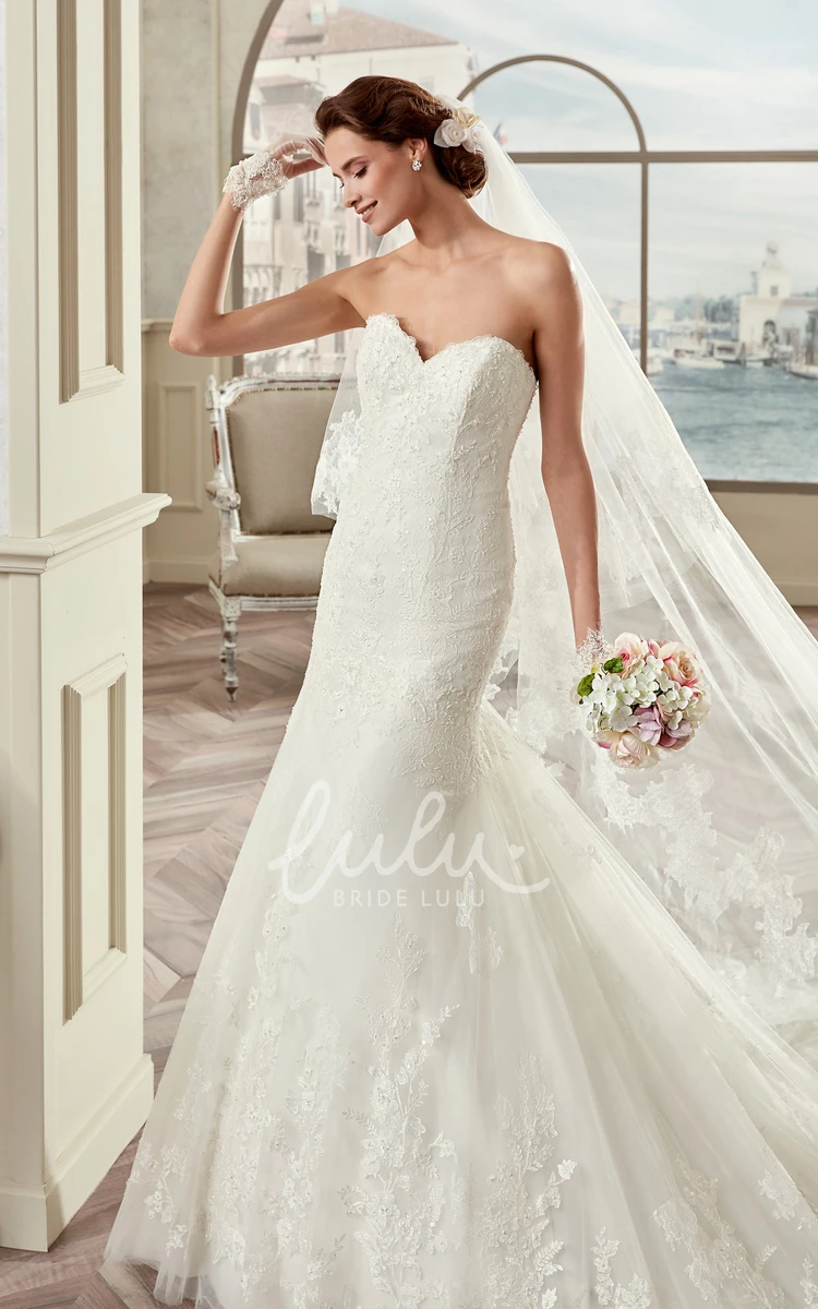 Open Back Sweetheart Sheath Mermaid Wedding Dress with Brush Train