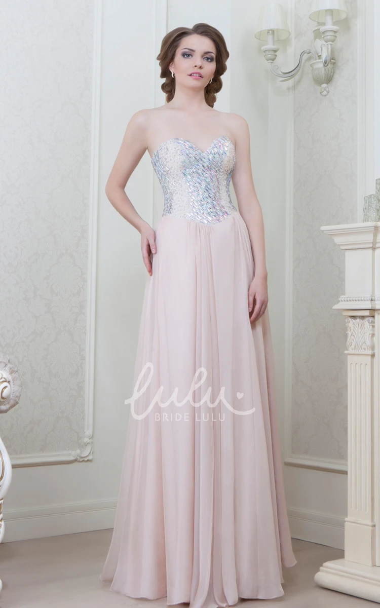 Beaded A-Line Chiffon Evening Dress Sweetheart Floor-Length Pleats