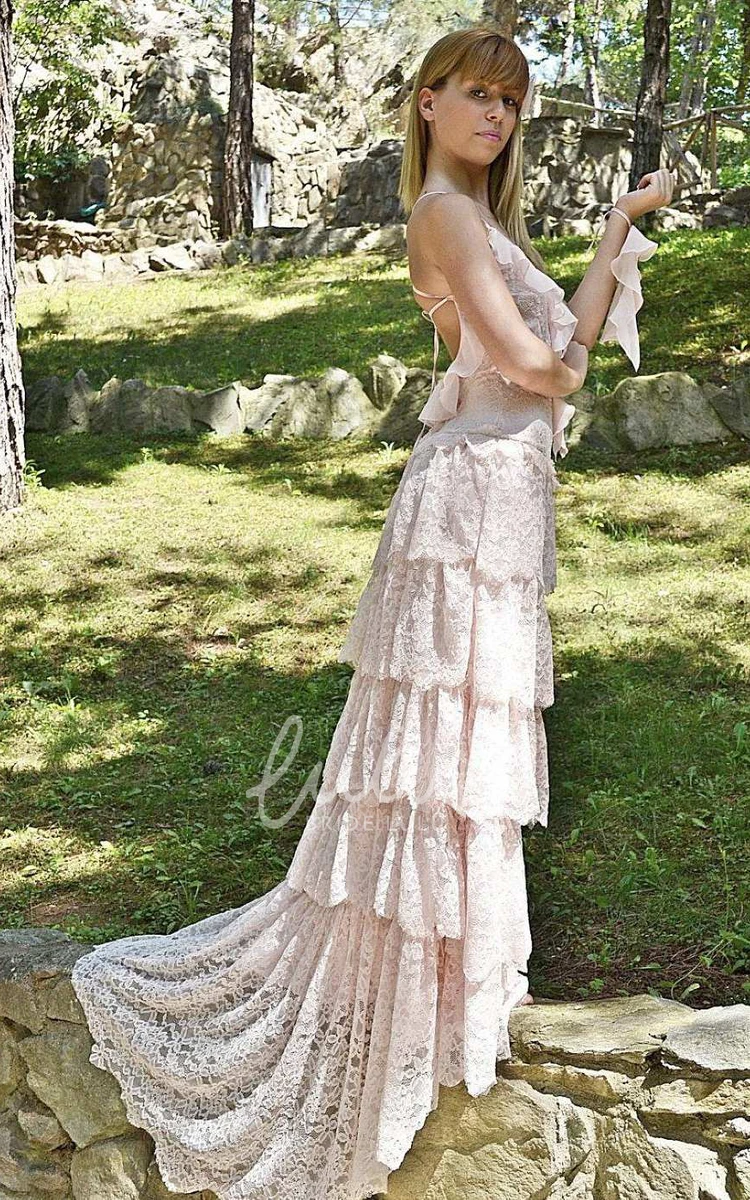 Vintage Lace Spaghetti Strap Wedding Dress with Sweep Train