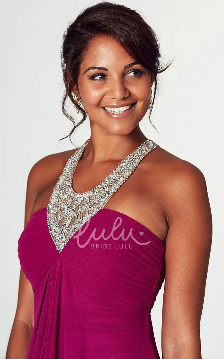 Beaded Sleeveless Empire Chiffon Prom Dress with V-Neck