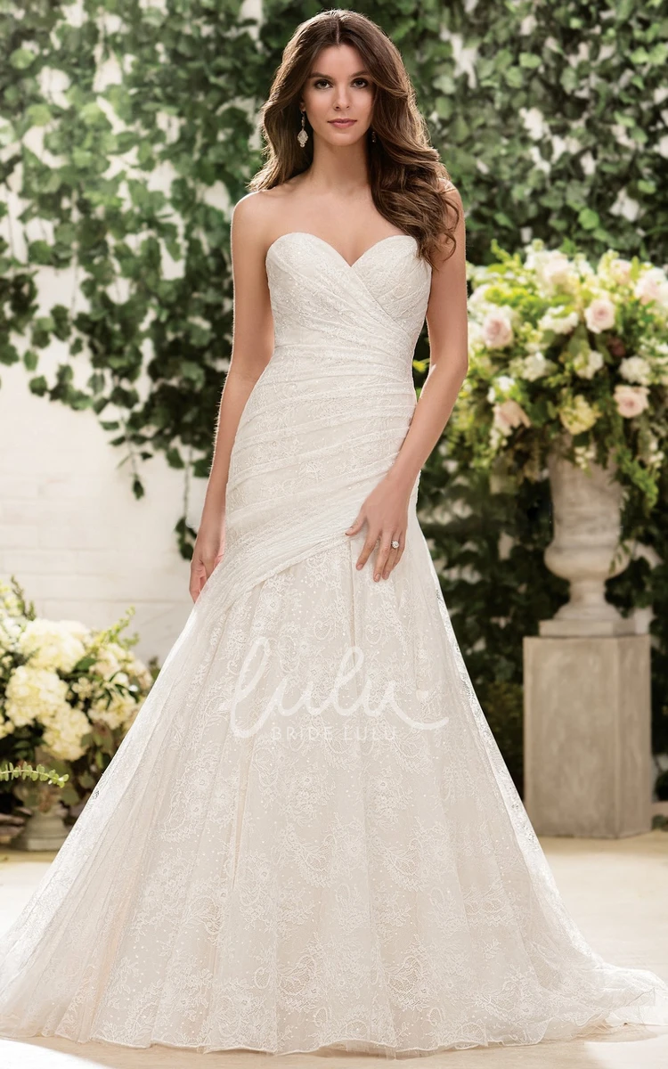 Long Trumpet Wedding Dress with Lace and Ruching Sweetheart Style