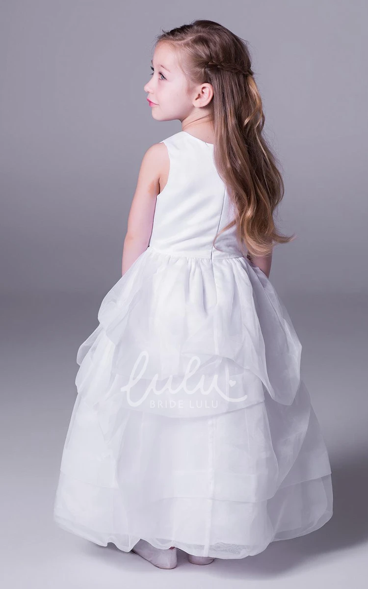 Pick-Up Satin A-Line Flower Girl Dress Scoop-Neck Sleeveless Floor-Length