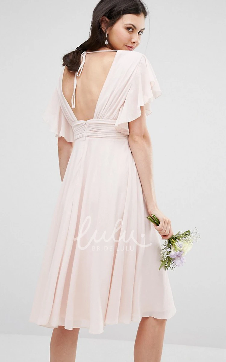 A-Line Knee-Length Poet Sleeve Ruched Chiffon Bridesmaid Dress Classy Bridesmaid Dress