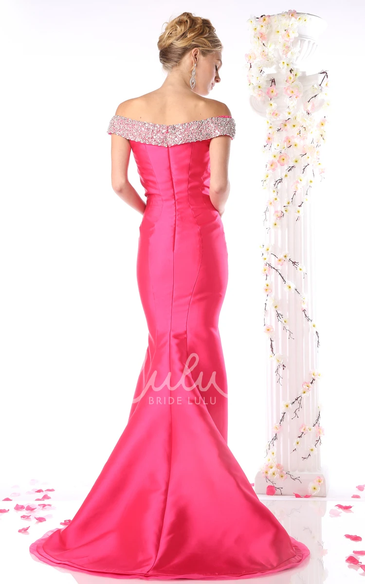 Off-The-Shoulder Satin Trumpet Dress with Beading for Prom 2024