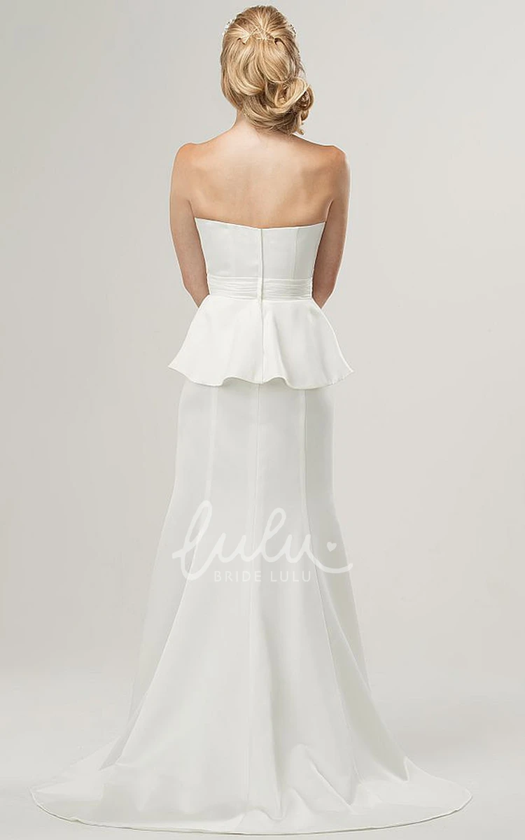 Satin Strapless Peplum Wedding Dress with Ruching Floor-Length Sheath