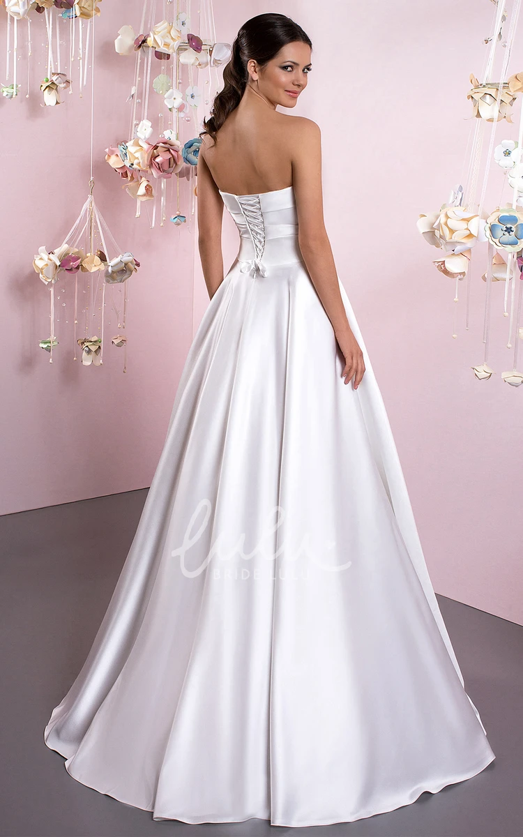 Sweetheart Satin Ball Gown Wedding Dress with Ruching and Lace-Up Elegant Bridal Gown