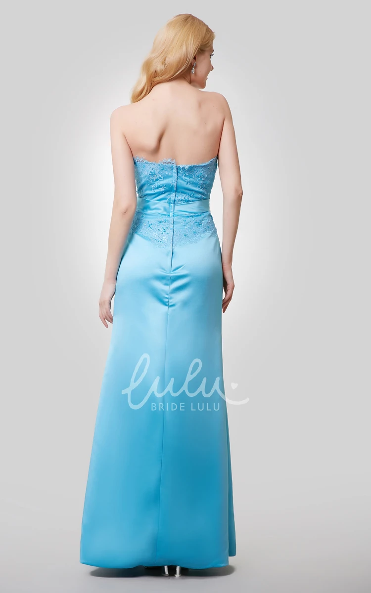 Strapless Satin Dress with Beaded Lace Bodice and Bow Modern Bridesmaid Dress