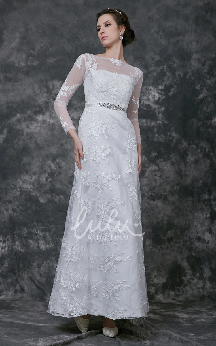 Crystal Detailed Sheer Sleeve Lace Dress