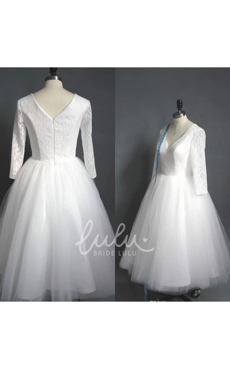 Lace A-Line Wedding Dress with V-Neck and Zipper Closure