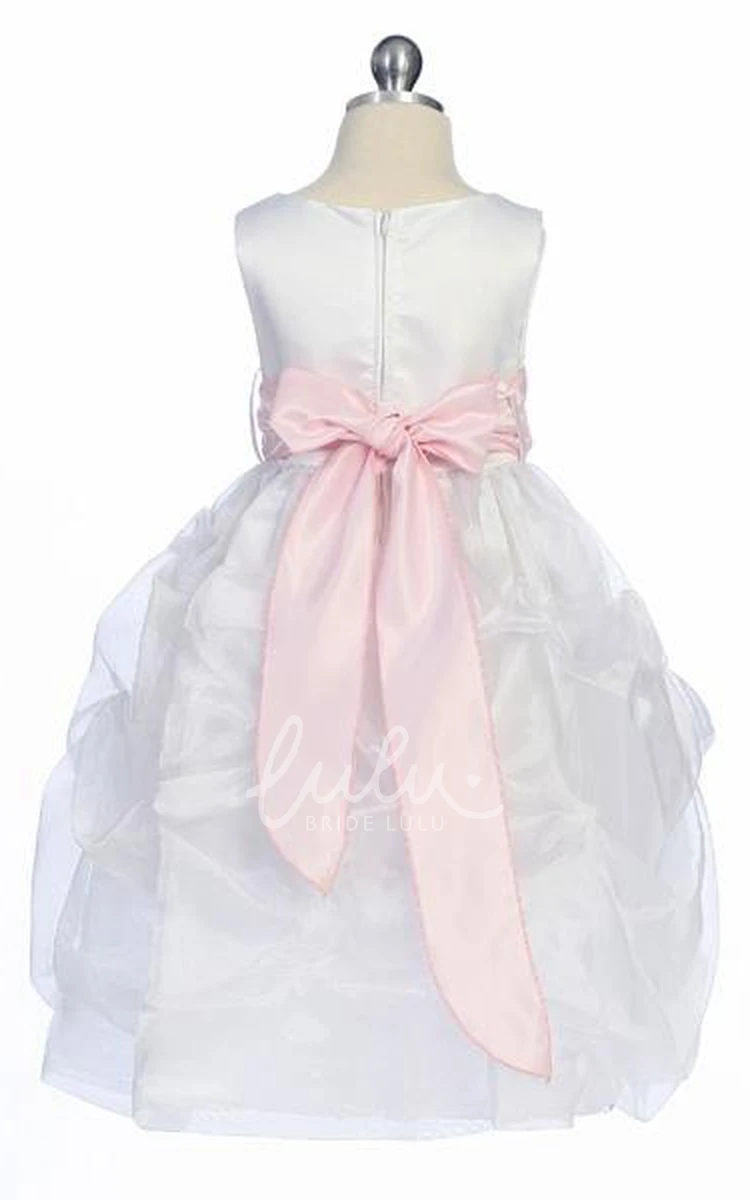 Ruched Organza & Satin Tea-Length Flower Girl Dress Unique Prom Dress