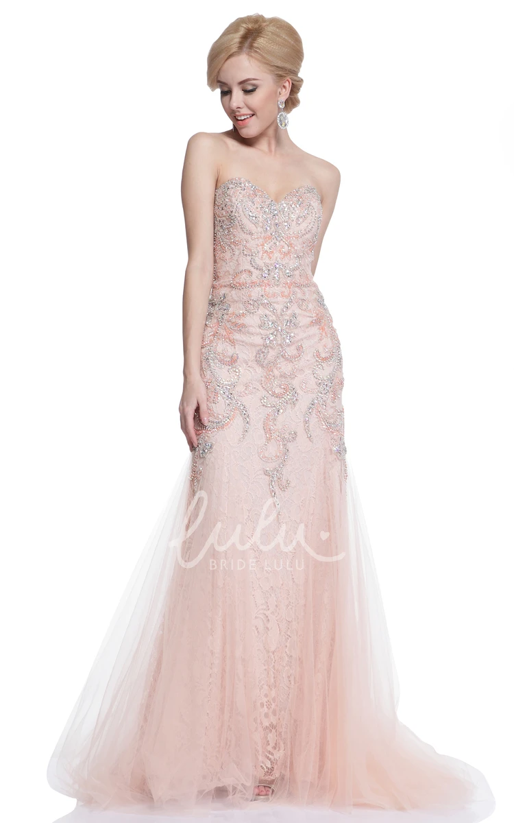 Sleeveless Sweetheart Sheath Tulle Lace Formal Dress with Beading