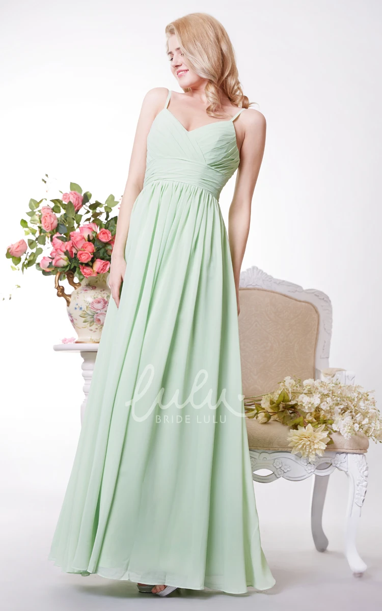 Simple A-line Chiffon Bridesmaid Dress with Spaghetti Straps and Long Length